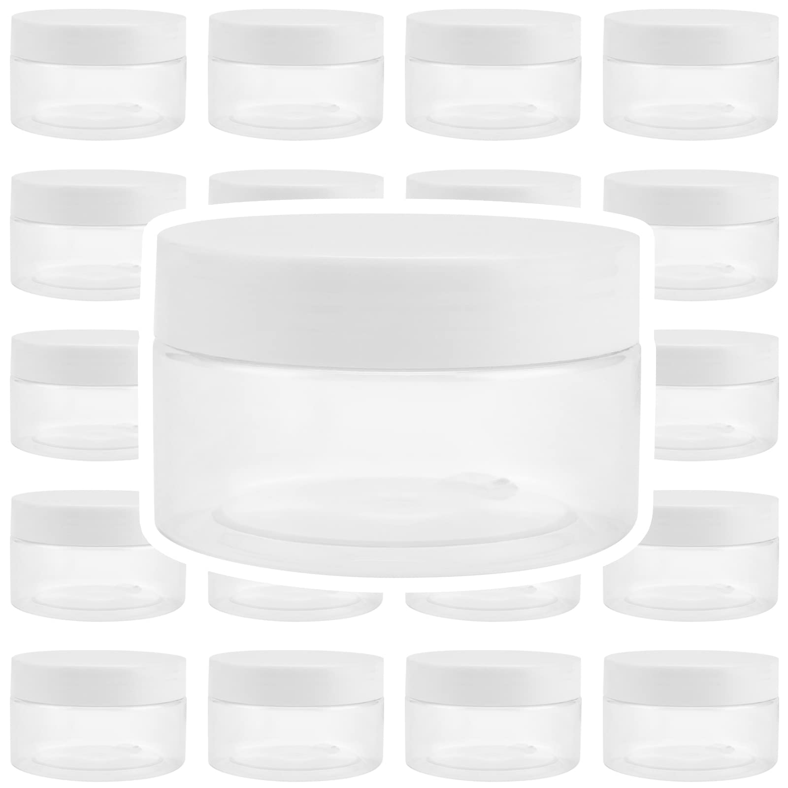 JOIKIT24 Pack 100ml Clear Plastic Jars with Lids, Wide Mouth Plastic Storage Container Jars with White Lids for DIY Arts Crafts, Beads, Spices, Nuts