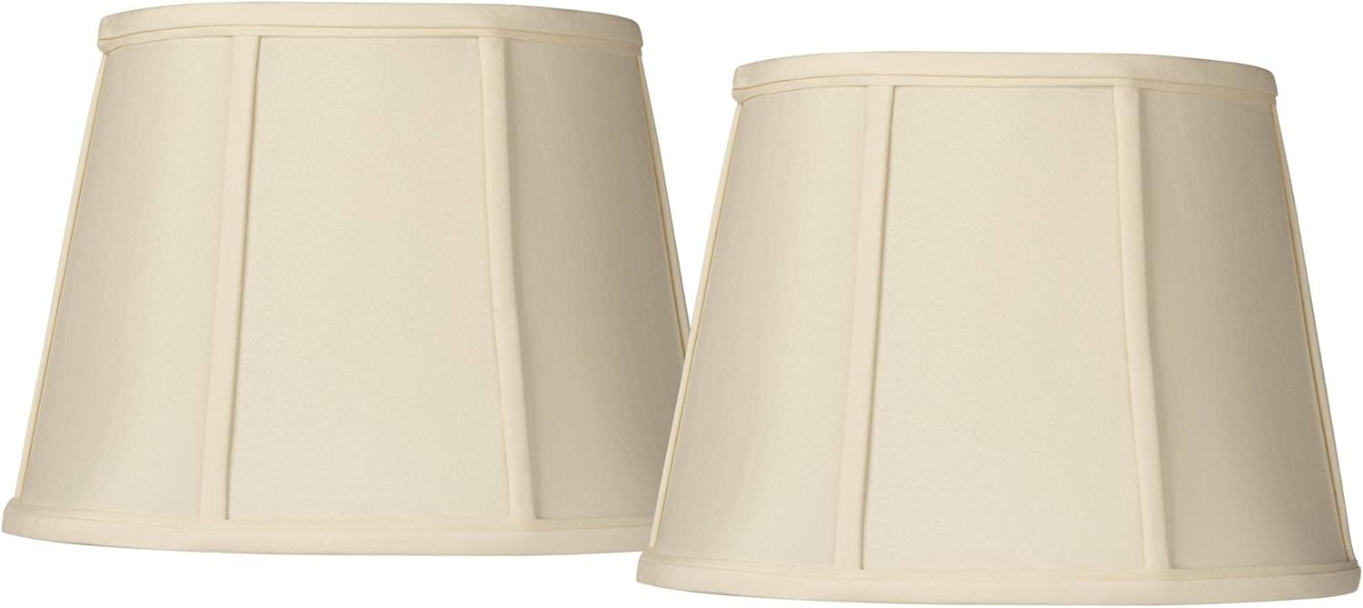 Set Of 2 Pinched Drum Lamp Shades 11x12x11 - Almond Linen With Flower Design