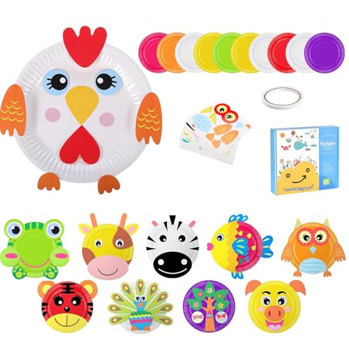 WOKICOR 10 piatti di carta, set fai da te, per bambini, per il primo giorno di scuola, regali, primavera, animali fai da te, piatti creativi, set per fai da te, A-A
