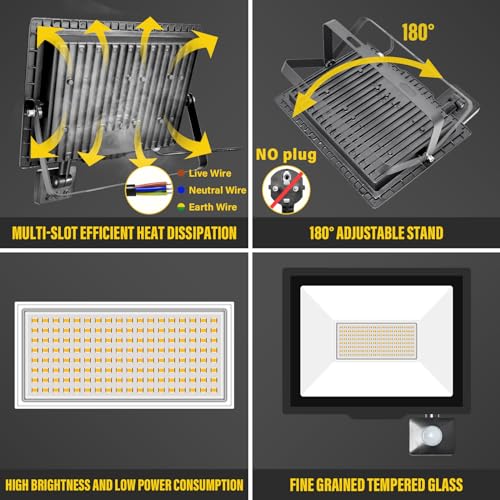 RIGIDON 2 Pcs PIR Motion Sensor Outdoor Floodlight, 100W 10000 Lumens Outside Led Work Light - Image 3