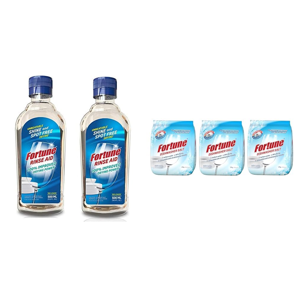 Fortune Dishwasher Rinse Aid | Pack of 2-500 ml per pack| Quick Drying & Spotless Shine | Prevents Water Spots & Calcium Deposits | For All Dishwashers & Dishwasher Active Salt 2 Kg (Pack of 3)-image-44
