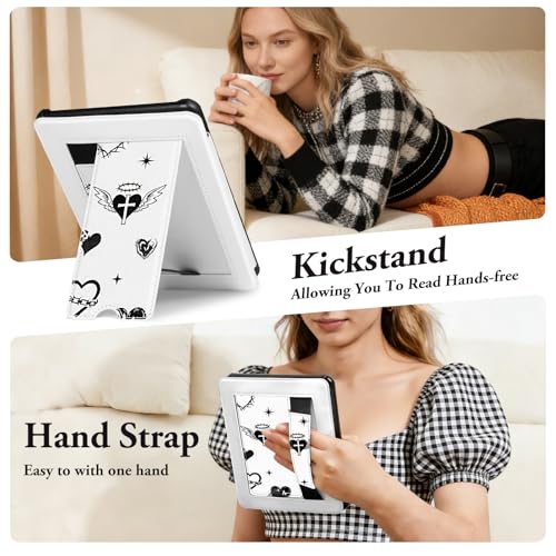 Image of CoBak Lightweight Stand Cute Case for 7 inch Kindle Paperwhite 12th Gen 2024 and Kindle Colorsoft with Right Hand Strap - Compatible with iPhone MagSafe, for Samsung /Anker Wireless Charging Pads