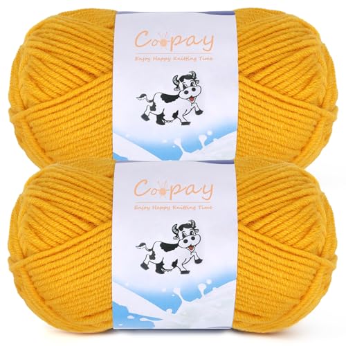 Image of Coopay Yarn for Crocheting Knitting, Crochet Yarns, 2 x 1.76oz - 120yds - 60% Cotton 40% Acrylic Blend Yarns, Granny Square Blanket Yarn (Ginger Yellow)