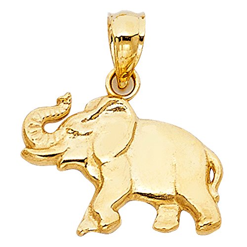 14K Yellow Gold Elephant Charm Pendant with 1.2mm Singapore Chain Necklace2