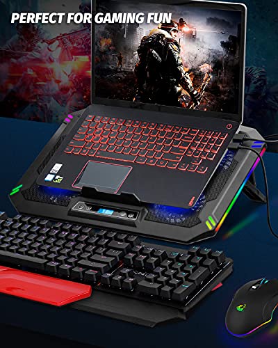 SWORDFISH-RGB-Laptop-Cooling-Pad-10-173-Laptop-Cooler-with-5-Quiet-LED-Fans-6-Adjustable-Wind-Speeds-7-RGB-Light-Effects-LCD-Screen-8-Adjustable-Angles-2-USB-Ports-Metal-Mesh