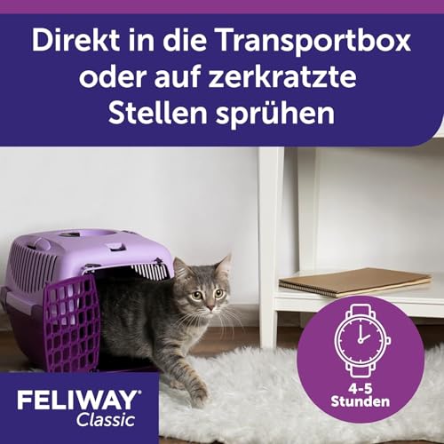 FELIWAY Classic Transport Spray für Katzen | Stressfreie Reise & Transport | sorgt für Entspannung bei punktueller Anwendung gegen Kratz- & Harnmarkieren | 60 ml