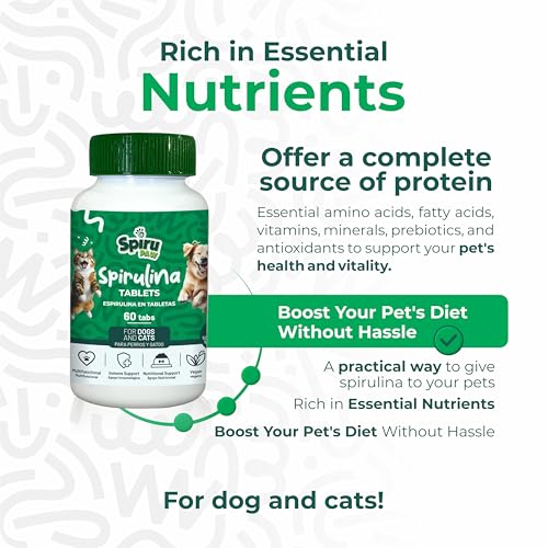 Image of Spirulina Tablets for Dogs & Cats, Plant-Based Microalgae Pet Supplement, Easy Daily Tablet Format, Supports Daily Wellness + Skin & Coat, 60 Count