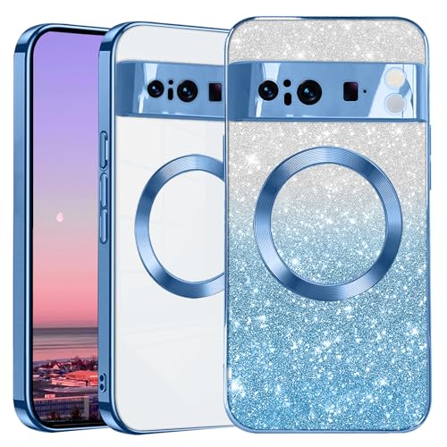 Coque Pixel 8 Pro magnétique en silicone bleu durable avec protection caméra chic