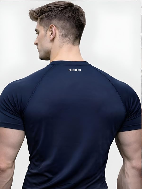 Friskers Mens Compression Round Neck Gym Tshirt Navy Blue 2