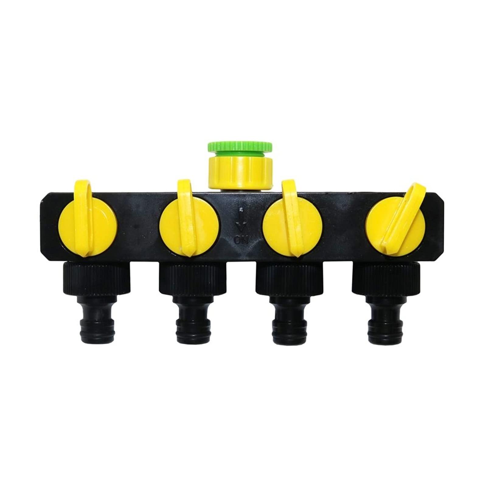Grifo de jardín roscado europeo de 4 vías, roscas internas de 1/2 a 3/4 a 1 pulgada, fontanería de jardín duradera, amarillo, ideal para riego y riego eficientes