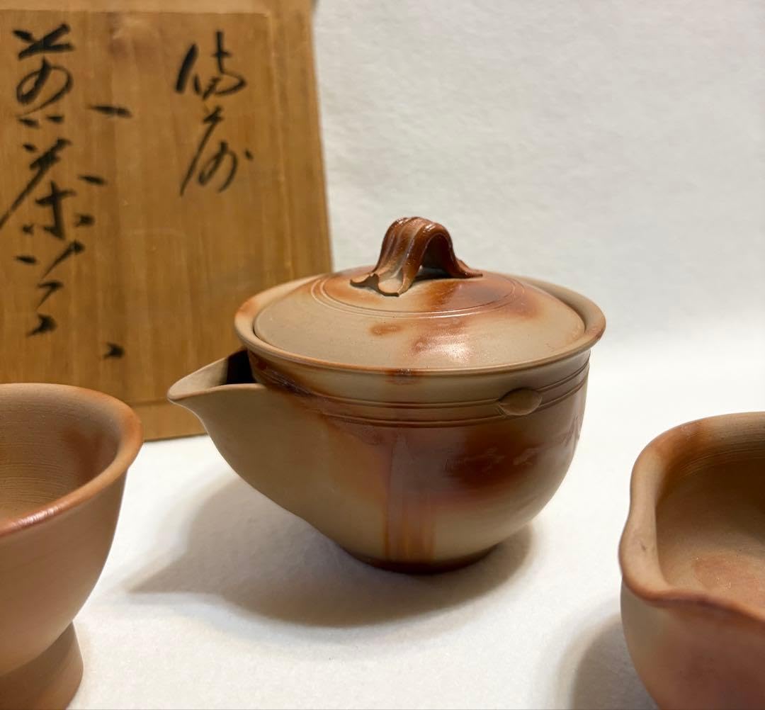 【即購入可】完品／備前焼／陶峰造／煎茶器揃／宝瓶／湯冷まし／茶杯・盃／茶道／酒器 Amazon.co.jp: 備前焼 木村陶峰 茶器揃 陶芸 煎茶器 宝瓶 湯冷まし