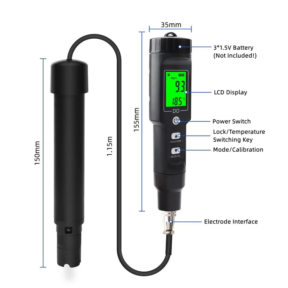 Toplionace Analizzatore di Ossigeno Disciolto DO9100, Misuratore di Ossigeno Disciolto 0,0-40,0Mg/L Rilevatore di Concentrazione di Ossigeno 0,0-300,0% ATC DO Meter