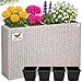 Casaria® Blumenkasten 4 Innentöpfe Polyrattan Herausnehmbar Wasserablauf Outdoor Rechteckig Pflanzkasten Blumentopf Hochbeet Pflanzkübel Creme