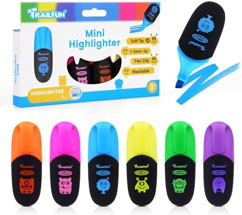 Pastel Highlighters Assorted Colors, Soft Chisel Tip Highlighter Marker Pens Smooth Writing No Bleed, Cute Markers Monster Design for Journaling Drawing, 6 Count– Back to School Supplies