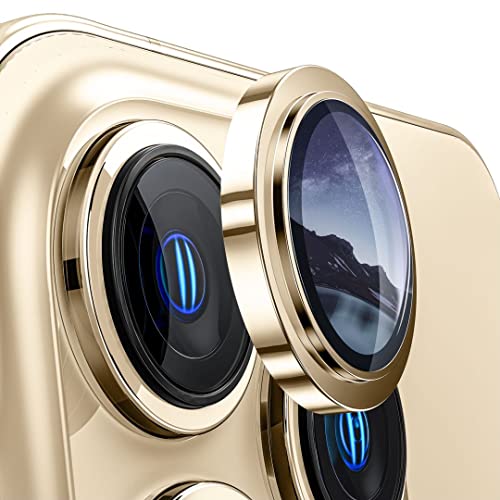 IQShield Camera Lens Protector for iPhone 15, [Keep Lens Original Design] [Truly Shatterproof] [Steel Ring] 9H Tempered Glass Camera Protection – Gold Titanium