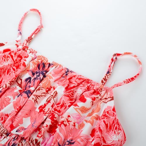 Image of GRACE KARIN Summer Dresses for Women 2026 Vacation,Smocked Floral Maxi Dresses,Boho Beach Long Sundress Pink Orange M