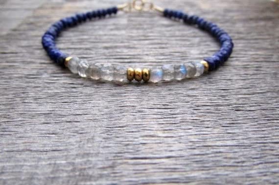 Labradorite lapis lazuli bracelet 7 inch stacking gemstone beads - 2