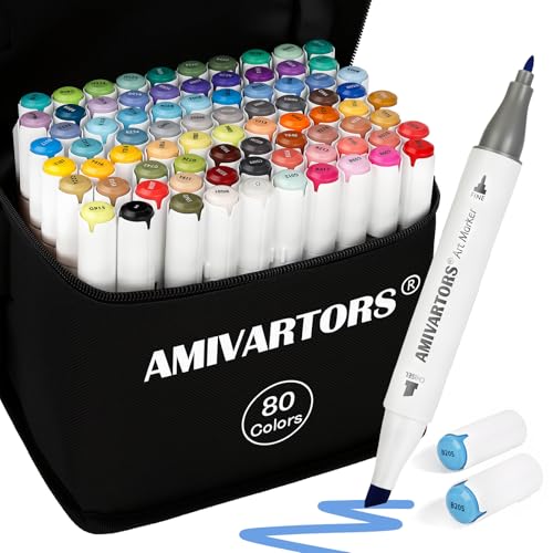 80 Colors Alcohol Markers Dual Tip Set Chisel & Fine 2.8g High Ink Capacity Easy Blending Art Markers for Artists Adults Coloring Sketching Drawing Illustration & Painting with Carrying Case