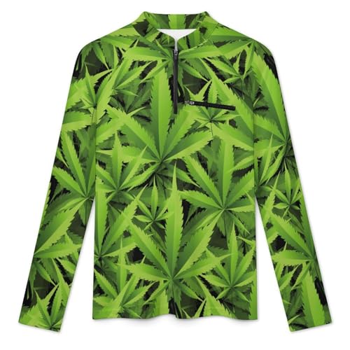Marijuana and Cannabis of Leaves Men's Rash Guard Long Sleeves Quick Dry Fishing Workout Shirts with Zipper3