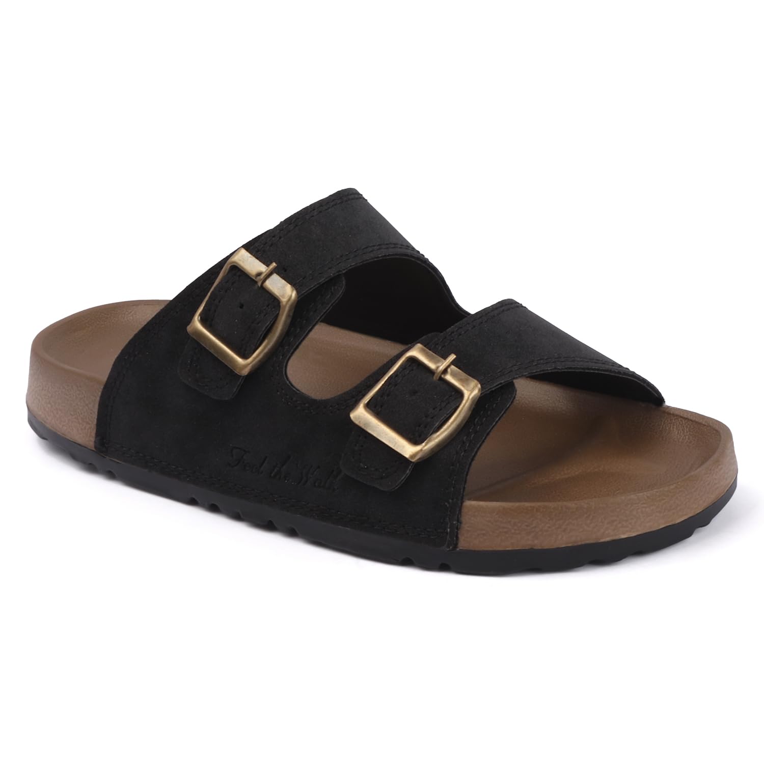 Men’s Double Buckle Sandals | Adjustable Strap Slip-On Comfort Slides | Cushioned Footbed Anti-Skid Casual Slippers for Regular Wear Indoor Outdoor