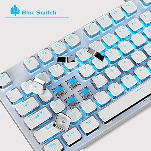 Image of MageGee Typewriter Mechanical Gaming Keyboard, Retro Punk Square Keycap LED Backlit USB Wired Keyboards for Game and Office, for Windows Laptop PC Mac - Blue Switches /White