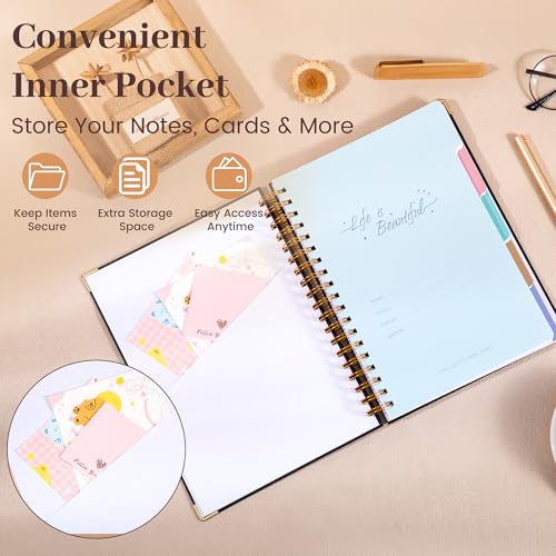 Image of Yoment Hardcover Spiral Notebooks for Work School, B5 Journal Notebook with Tabs Dividers, Multi 5 Subject Notebook College Ruled, 240 Pages Lined Journal for Men, Back to School, Gifts, Black