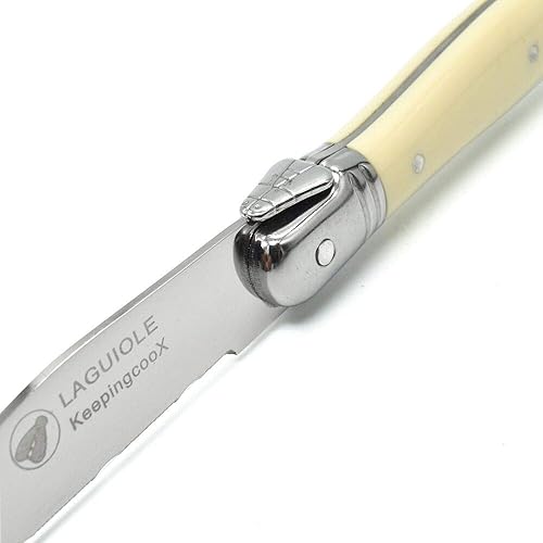 Miniatura 3 de KeepingcooX Laguiole - Cuchillo para carne con mango de marfil, hoja dentada, vajilla de acero inoxidable, cubiertos, juego de 6, caja de regalo,