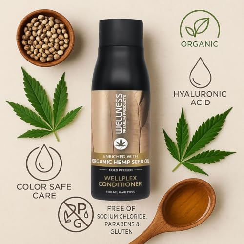 Wellness Premium Wellplex Hemp Infused Rejuvenating Conditioner | Deep Repair & Hydration for Damaged, Color-Treated Hair | Organic Formula with Hyaluronic Acid & Fiberplex | Vegan 500ml