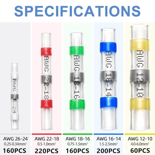 Tuliadu HZ-001 800 Pcs Solder Seal Wire Connectors Heat Shrink Butt Connector Sleeve Waterproof Insulated Electrical Butt Splice Wire Terminals thumb #1