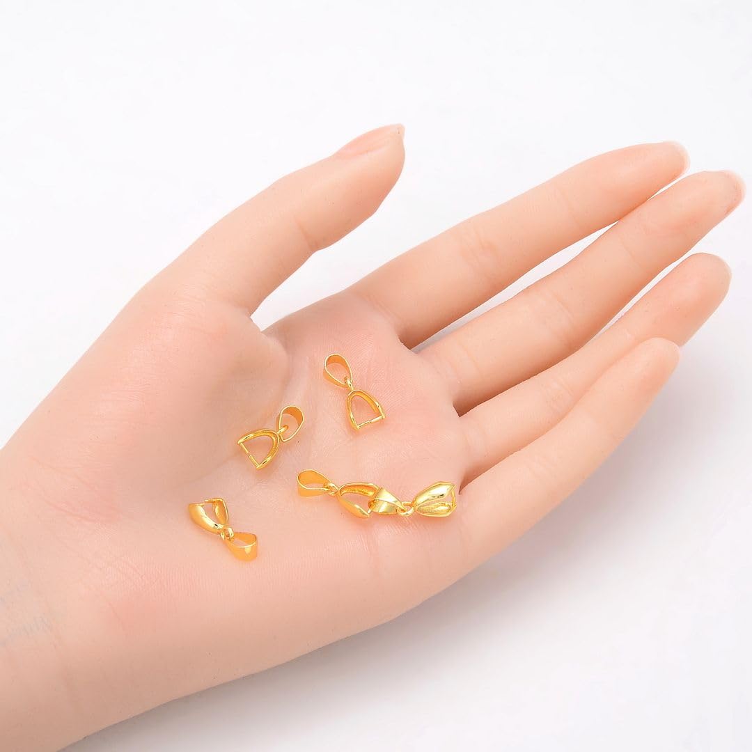 CF246-2 - 100 piezas de clip para colgante, conector de latón chapado en oro de 18 mm, para fabricación de joyas y manualidades