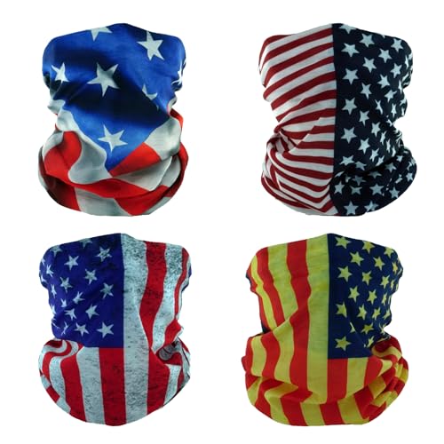 SMEHCF 4 Bandanas Polyvalents pour Femmes Hommes Bandeau Cagoule Cheveux Foulard Visage Demi Masque Cache-Cou Respirant Réutilisable Lavable Drapeau Américain