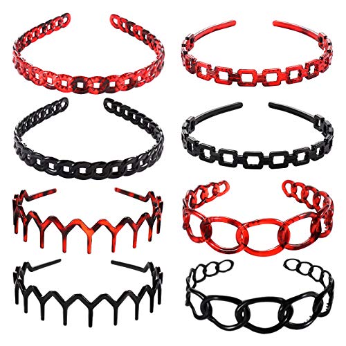 ELEARD 8PCS Plastic Headbands for Women Girls Nonslip Inner Teeth Comb Hairbands Elastic Skinny Tortoise Shell Link Chain Hair Hoop Headwear Fashion Hair Accessories for Washing Face Makeup