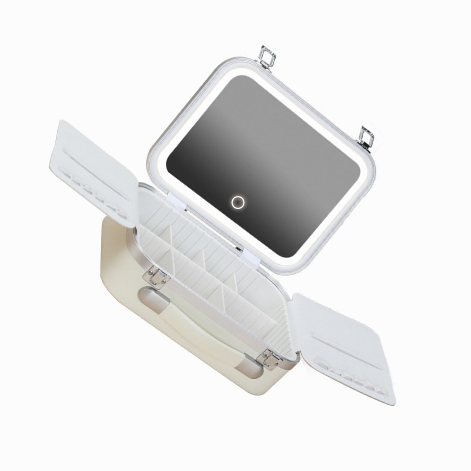 Boîte de rangement cosmétiques portable avec miroir LED intégré et compartiments modulaires