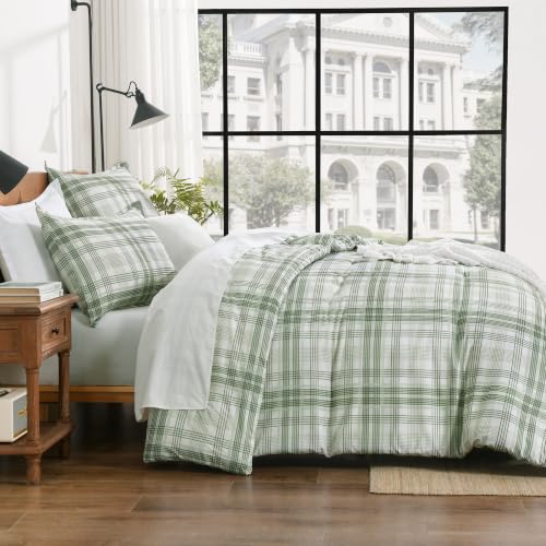 Image of Andency Sage Green Plaid Comforter Set Queen(90x90Inch), Gingham Checkered Grid Stripes Bedding Comforter Sets for Boys Girls Kids Gift, 3 Pieces Preppy Geometric Soft Lightweight Reversible Bed Set