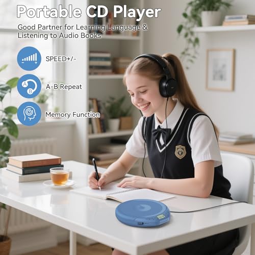 Image of Portable CD Player for Car: Kegaudio with Earphones Anti-Skip LCD Display Personal Disman Disc Player for Car & Sports Supports MP3 WMA PROG & Memory Function