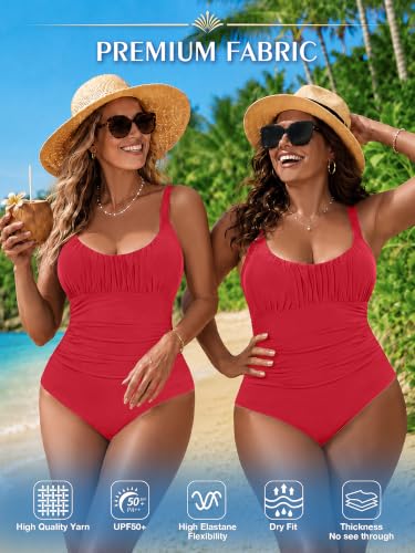 Image of One Piece Swimsuit for Women Tummy Control Bathing Suits Ruched Swimwear