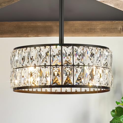 Salaiwei 12” 3-Light Modern Crystal Chandeliers Black Dinning Room Light