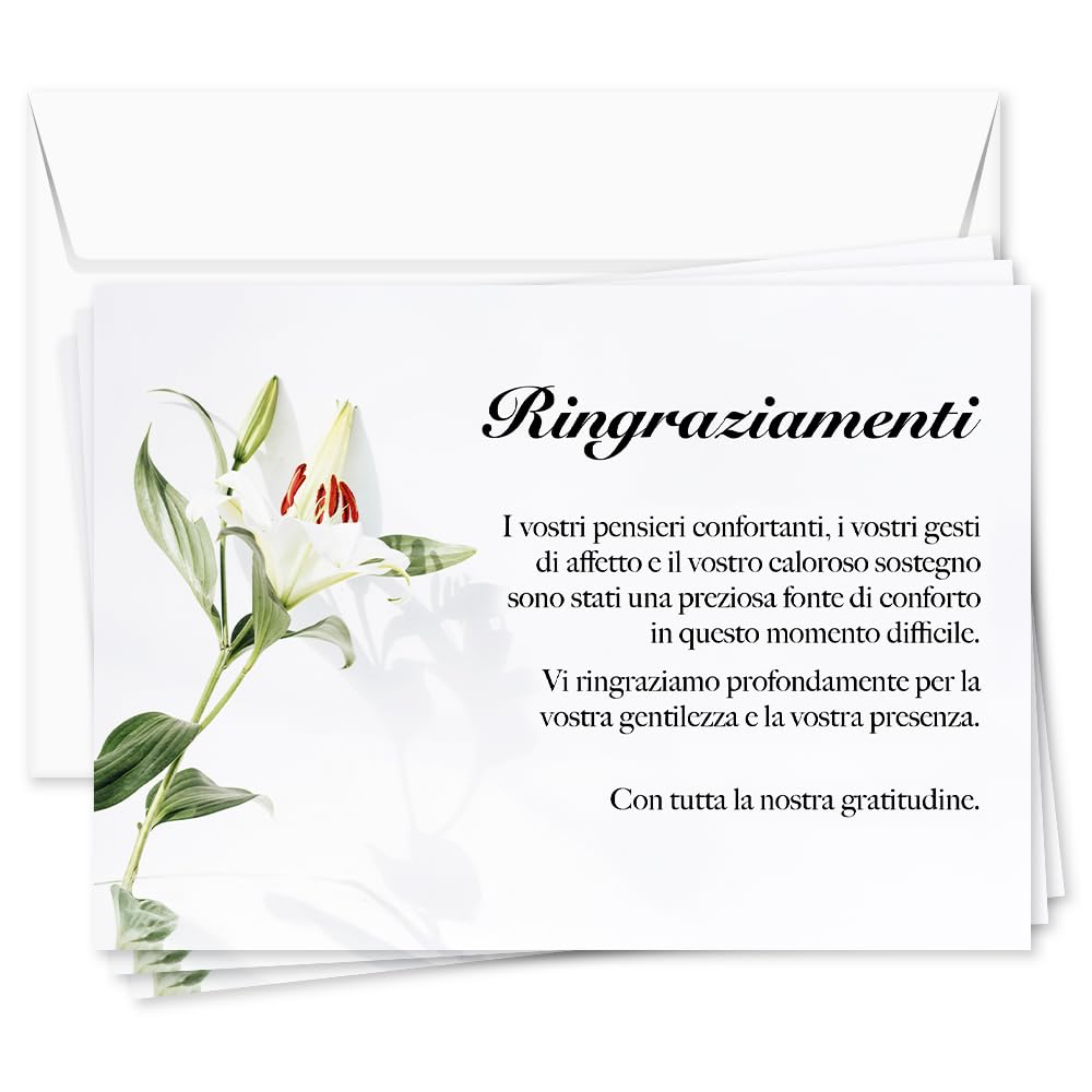 UTTSCHEID Cartes Remerciement en Italien - Deuil – Condoléances - Décès Obsèques - Cartes avec Enveloppes – Format A6 (10,5 x 14,8 cm) - Fleur de lys (30)