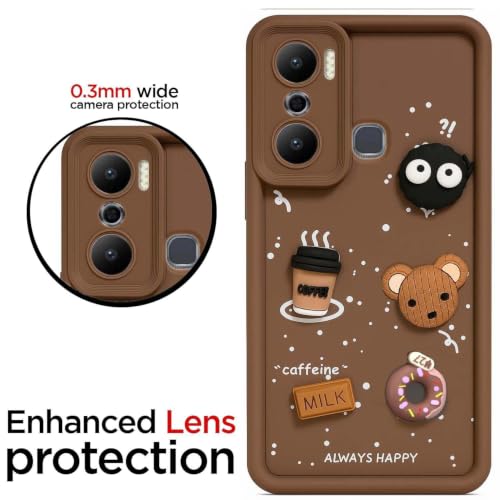 Image of Bintage Cute Fun Ball | Taddy Cartoon 3D Smiley Coffee Cup | Milk Donut | Full Protection Rubber Back Cover Compatible for Infinix X6825 / HOT 20 Play - Brown