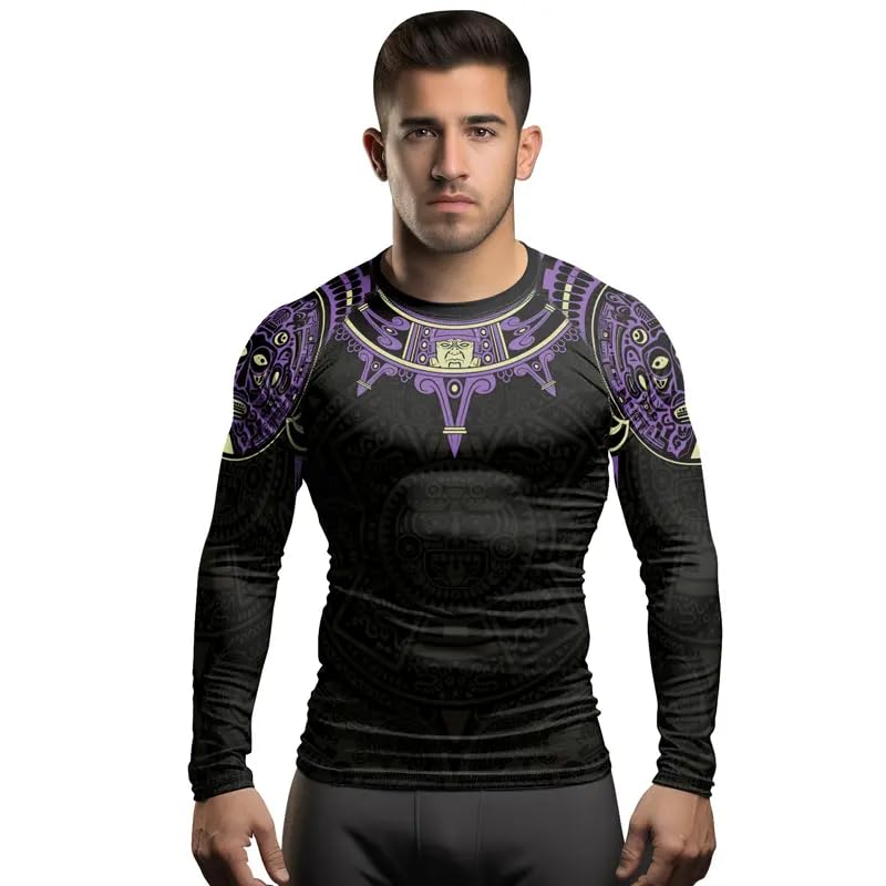Aztec BJJ Long Sleeve Rash Guard for Men MMA Workout Compression Shirt Grappling Jiu Jitsu4