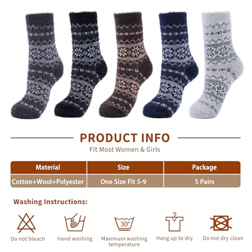 Image of SISOSOCK 5 Pairs Fuzzy Soft Cozy Comfortable Socks for Women, Casual Sleep Comfy Socks, Perfect Warm Winter Gifts for Women