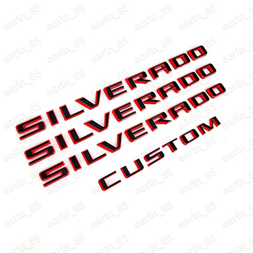 Image of Kit 19-21 Black Red Silverado Custom Emblem Fender Letter Nameplate Badge Compatible for 2019-2021 Silverado (Red Black)