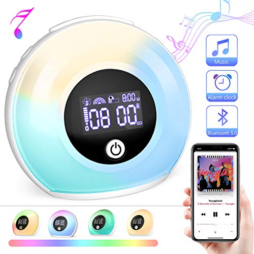 Sinohrd Wake Up Light Alarm Clock, Kids Night Light with Wireless Bluetooth Speaker