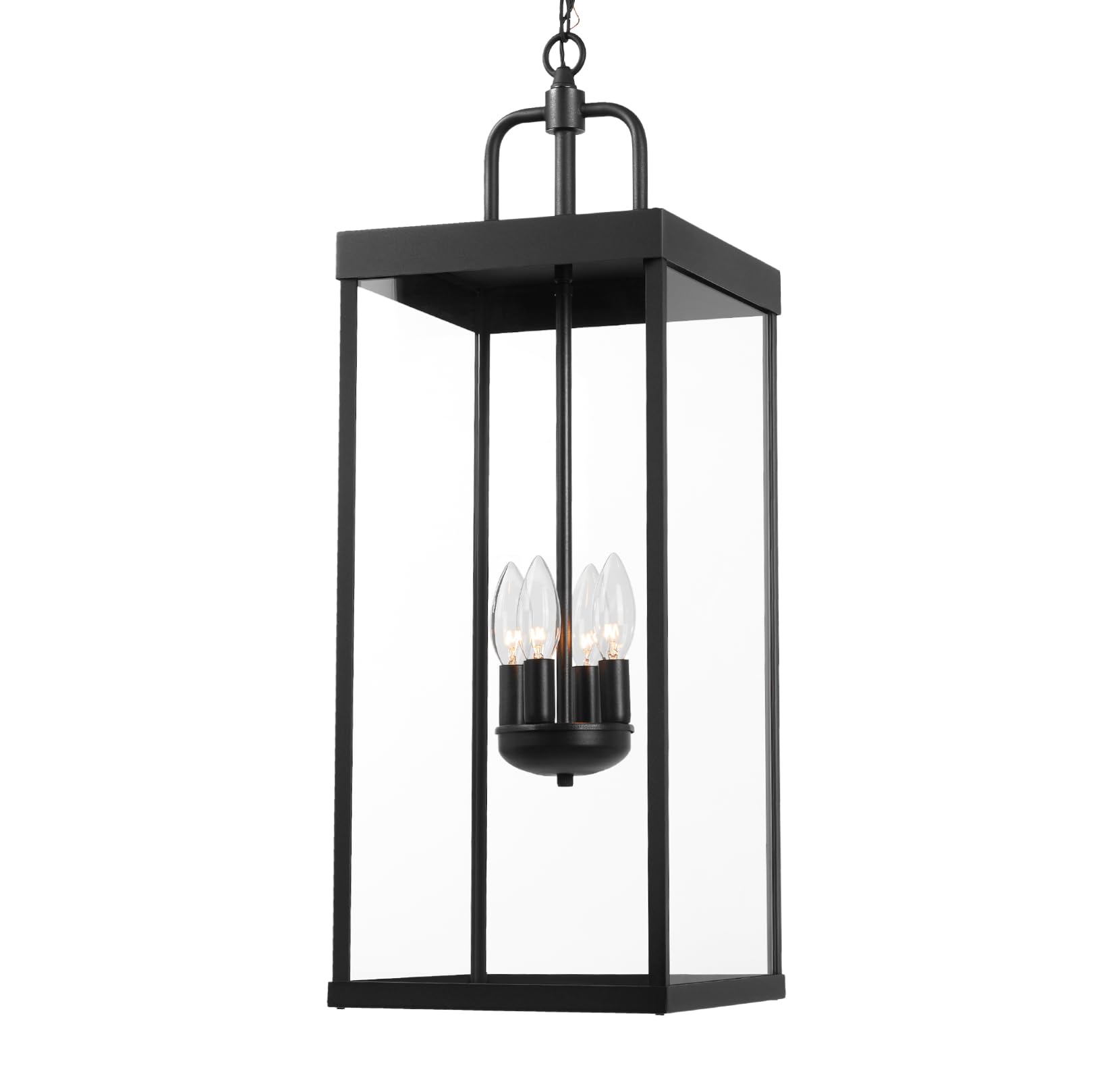 Diyel Large Outdoor Pendant Lantern Light Fixture for Front Porch, 28 Inch 4-Light Black Exterior Hanging Chandelier with Clear Glass, Outdoor Indoor Pendant Lamp for Patio, Gazebo, Entryway, Doorway
