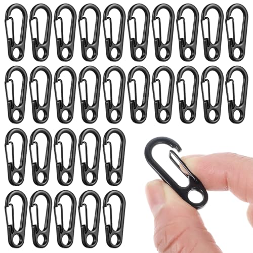 WJIAAA 30 Pcs Tiny Carabiner Clip, 1.2 Inch Small Black Carabiner with Spring Snap Hook, Zinc Alloy Keychain Hooks for Backpack, Hiking & Camping Gear (Black)