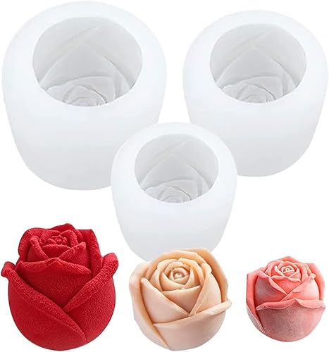 ZCMMGPBB Lot de 3 moules en silicone en forme de rose pour la Saint-Valentin, savon, décoration de gâteaux, bougies, pâtisserie, chocolat, bonbons faits à la main