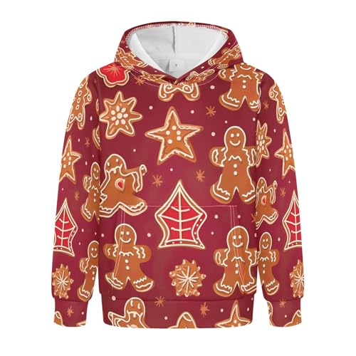 Kids Hoodies Sweaters Christmas Gingerbread Hooded Sweatshirts with Big Pockets for Boys Girls B0400011