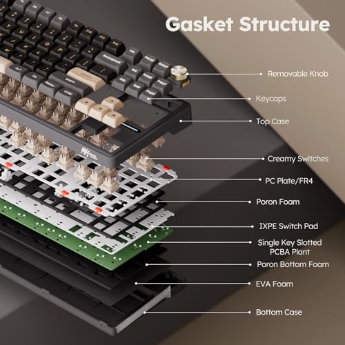 Image of RK ROYAL KLUDGE R87 Pro Wired Mechanical Keyboard with Hot Swappable Knob 75% Creamy Gaming Keyboard 88 Keys TKL Gasket Mounted RGB Backlit with QMK /VIA, MDA Profile, Linear Creamy Switch, Black