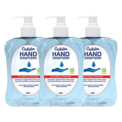 Cusheen Antibacterial Hand Sanitiser Gel - 75% Alcohol Antibac Hand Gel (3 x 500ml Pack Bulk Buy), Aloe Vera Fragranced, Kills 99.9% of Germs and Bacteria Cover
