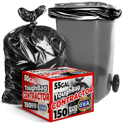 ToughBag 55-60 Gallon Heavy Duty Trash Bags - 150 Count, Large Black Garbage Bags - Made in USA